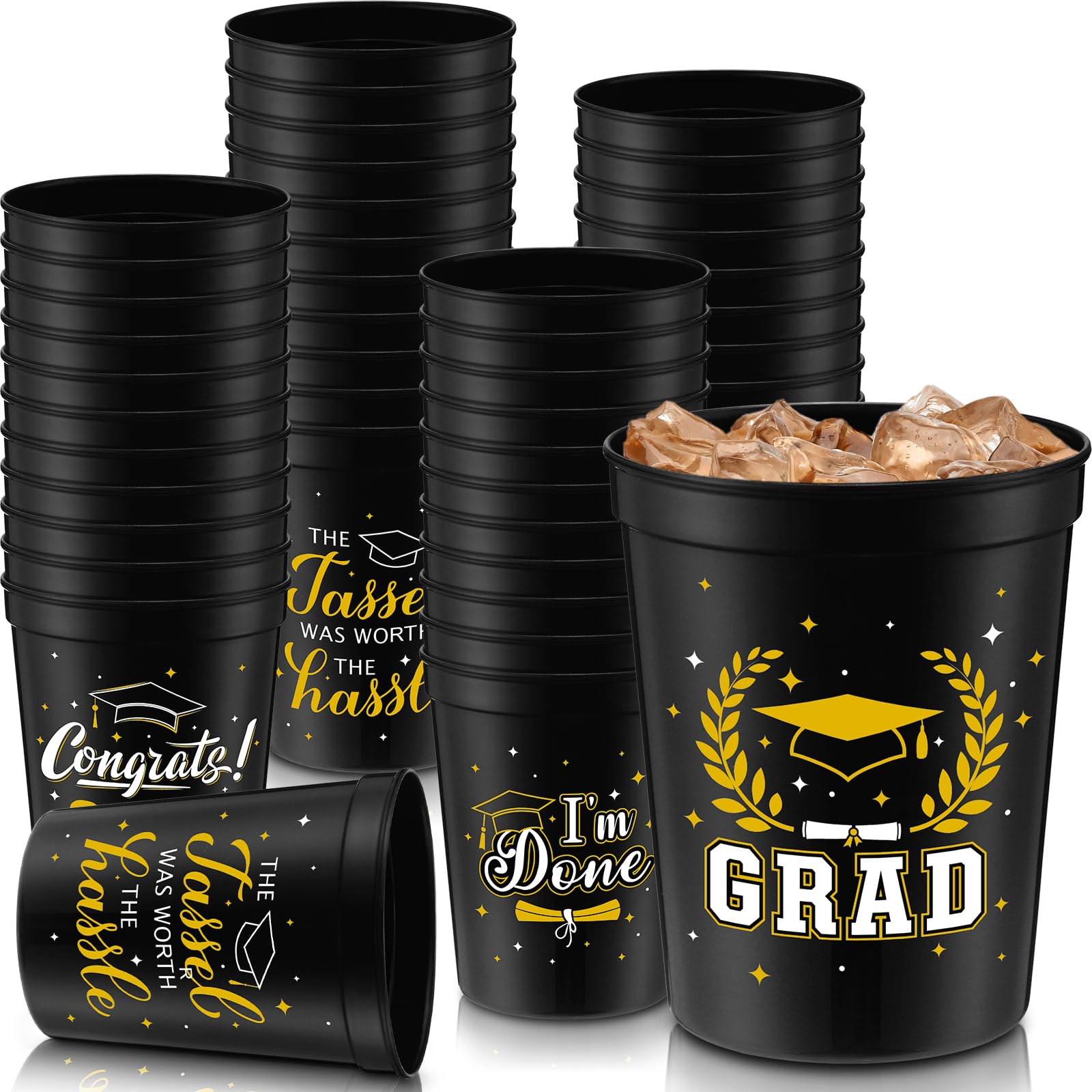 Yinder 48 Pieces 2026 Graduation Plastic Cups, 16 oz Congrats Grad Cups Set Stadium Grad Party Reusable Tumblers, 4 Styles Hot Cold Drinks for