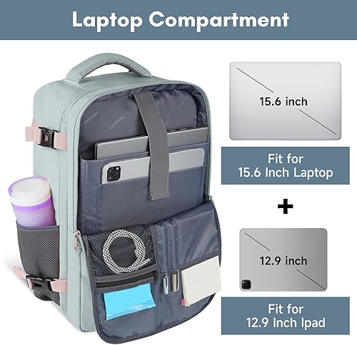 Vista 30 de Taygeer Mochila de mano para mujer, mochila de viaje de 35 litros para mujer, aprobada por aerolíneas, bonita bolsa de viaje para artículos Azul