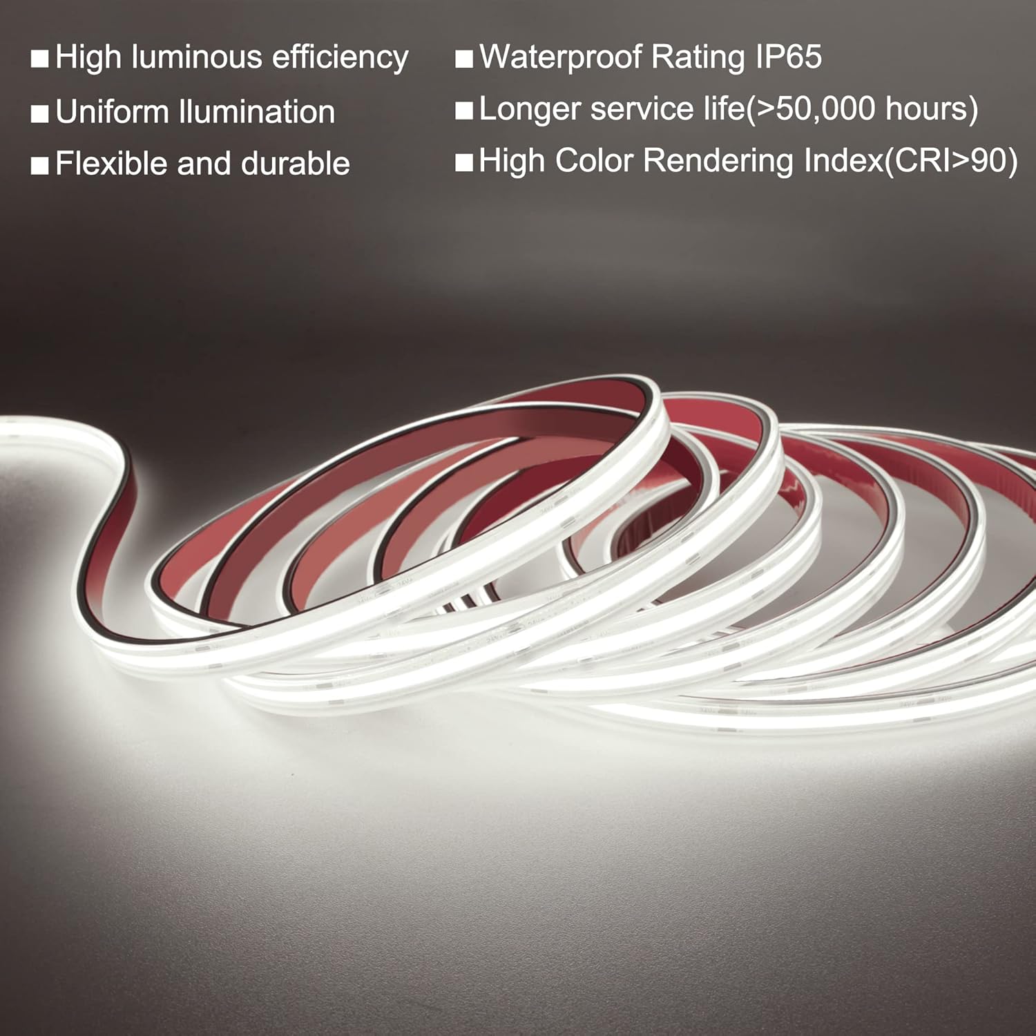 Pandery COB LED Strip Lights,24V Daylight White 6000K,Ip67 Waterproof led Light Strip,480LEDs/M,16.4ft/5M,CRI90+ Outdoor led Strip for Bathroom Decor,Pool,Garden(Power Not Included)