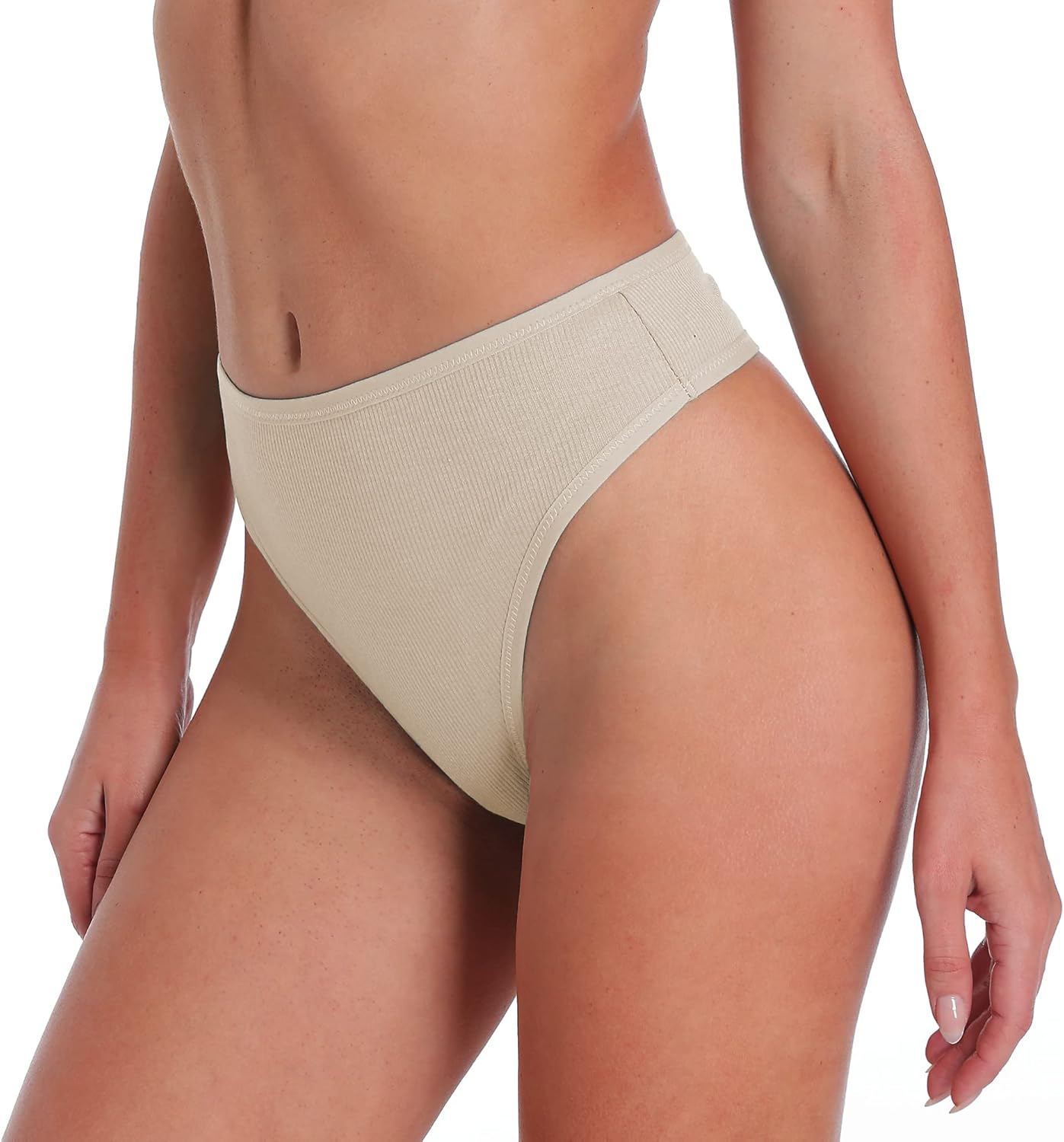 High Waisted Ribbed Cotton Thongs for Women High Cut Breathable Underwear 6-Pack Size S-4XL - Image 2