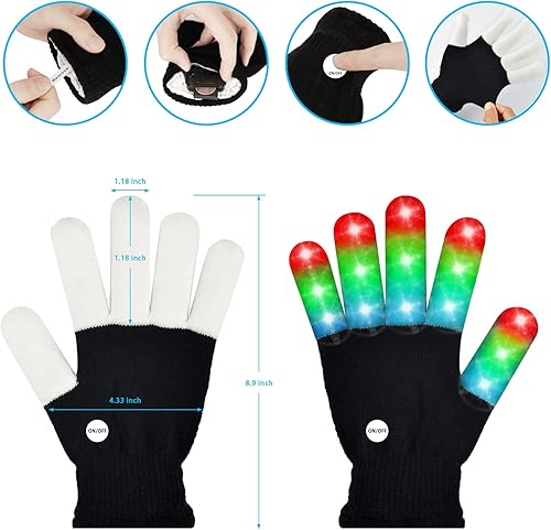 Miniatura 3 de BROADREAM guantes LED con luces en los dedos coloridos y modernos juguetes que brillan para niños y adolescentes para rave calcetines Navidad