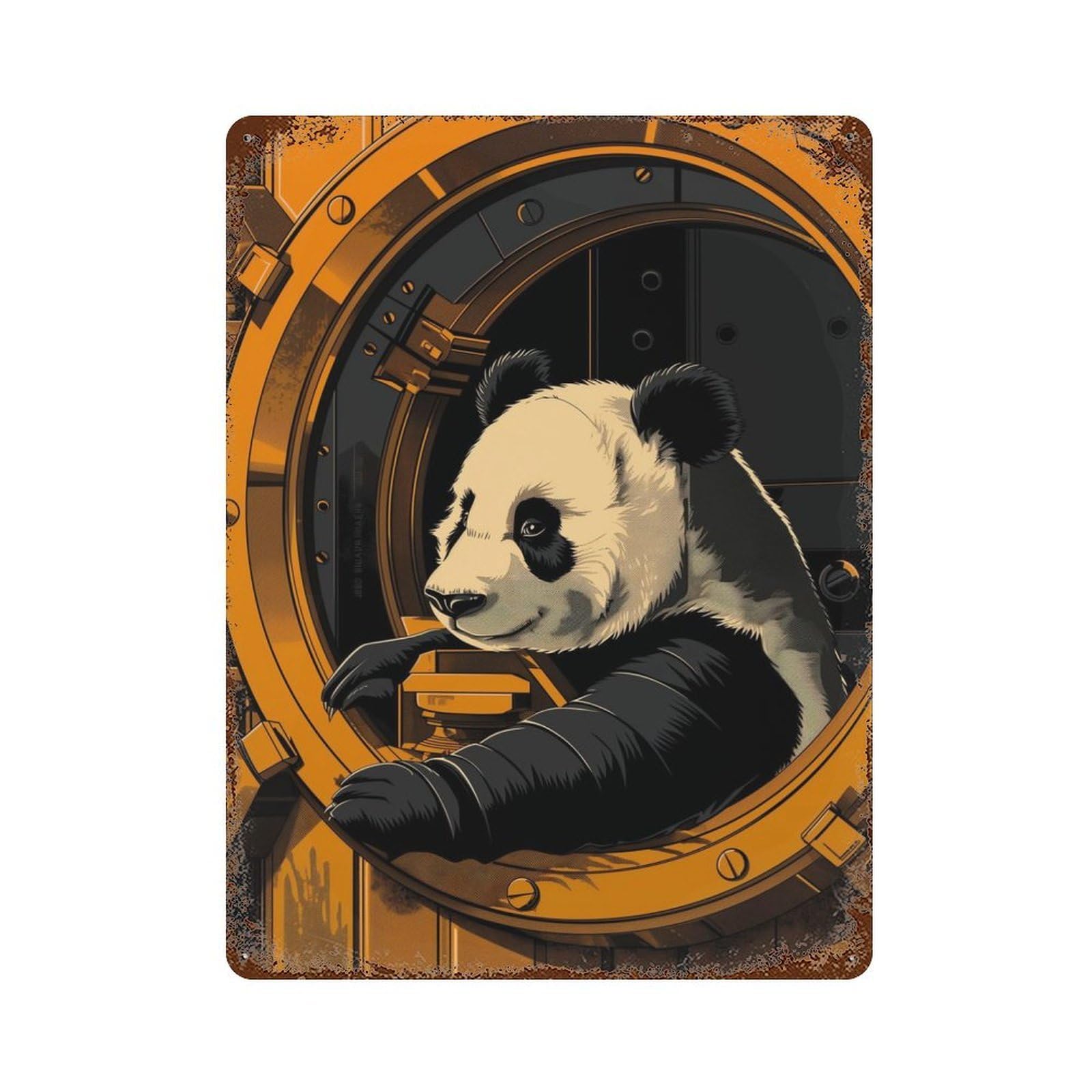 Rust Effect Tin Sign The Panda Escape 15.7"x11.8", Vintage Wall Decor for Living Room, Hallway And Home Decor