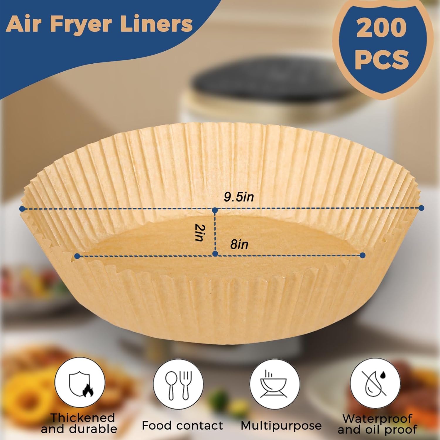 200PCS Air Fryer Paper Liners, Disposable Non-Stick Air Fryer Parchment Paper Fit 4-8QT Air fryer Basket Oil Resistant, Waterproof Baking Paper Roasting Microwave (Round,8 Inch) - Image 4