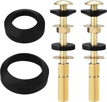 Toilet Tank Seal Kit for 2-Piece Toilets with 2 Gasket Sizes | Includes 2-inch and 3-inch rubber seals, extra-long brass-plated bolts, washers and nuts for loose or leaking toilet tanks