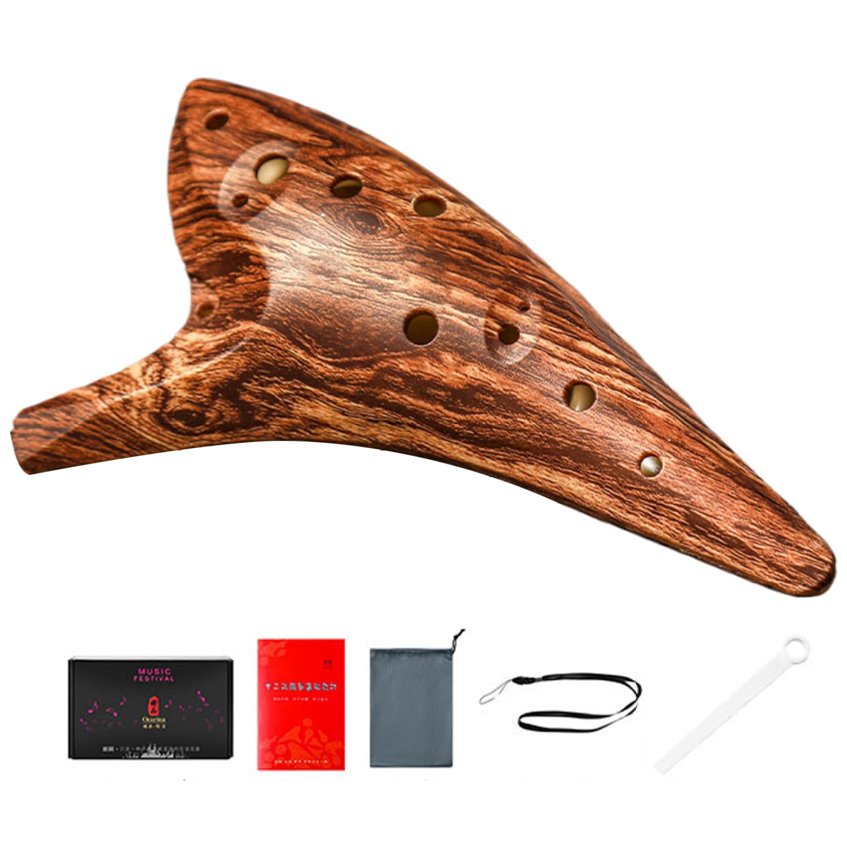 Instrument Ocarina ergonomique en résine ABS à grain de bois à 12 trous - Instrument de musique portable léger et résistant aux chocs pour débutants, enfants et professionnels