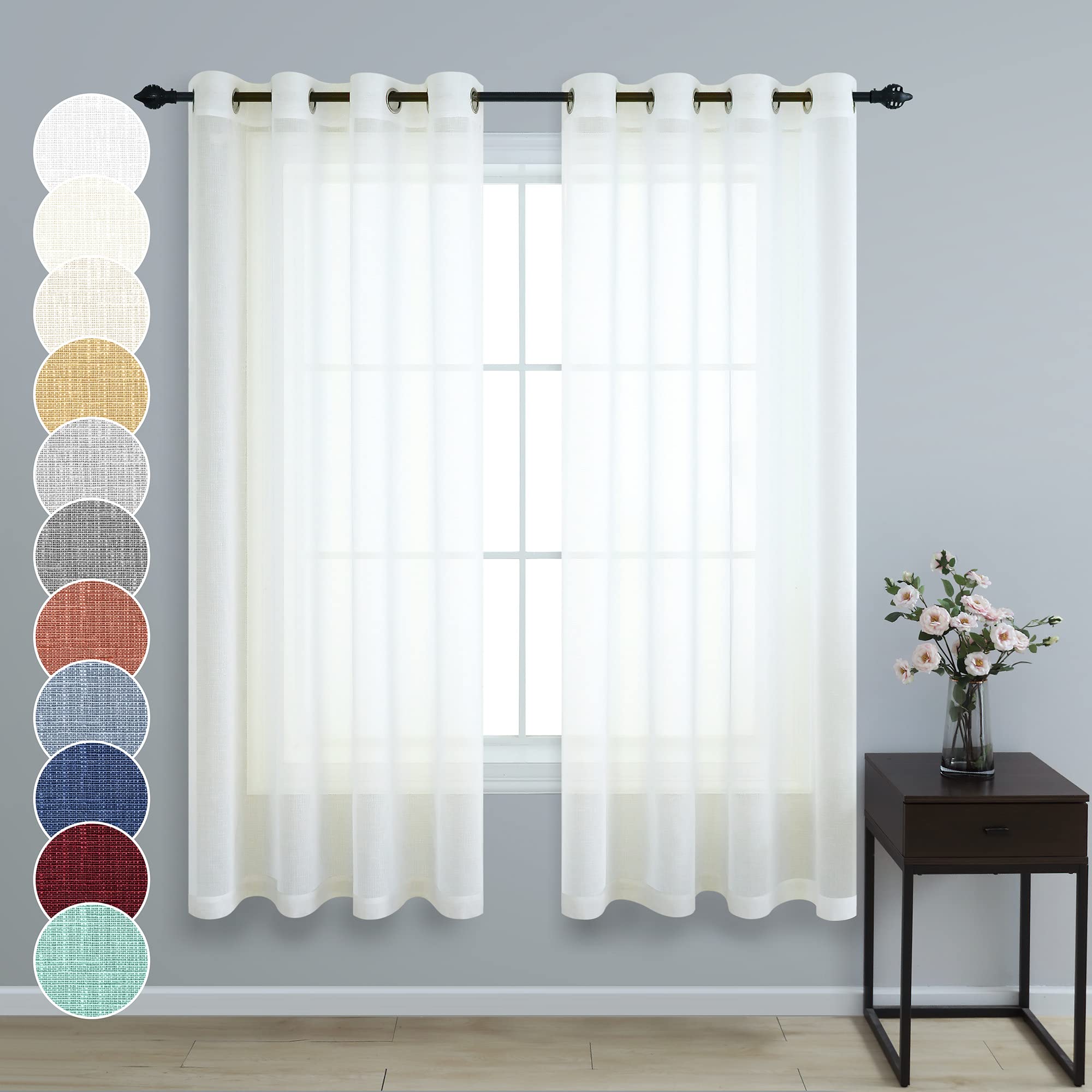 Ivory Curtains 63 Inch Length for Bedroom 2 Panels Linen Textured Neutral Voile Sheer Boho Curtains for Living Room Sunroom Loft French Country Farmhouse Decoration 52x63 Inches Long Off White Vanilla