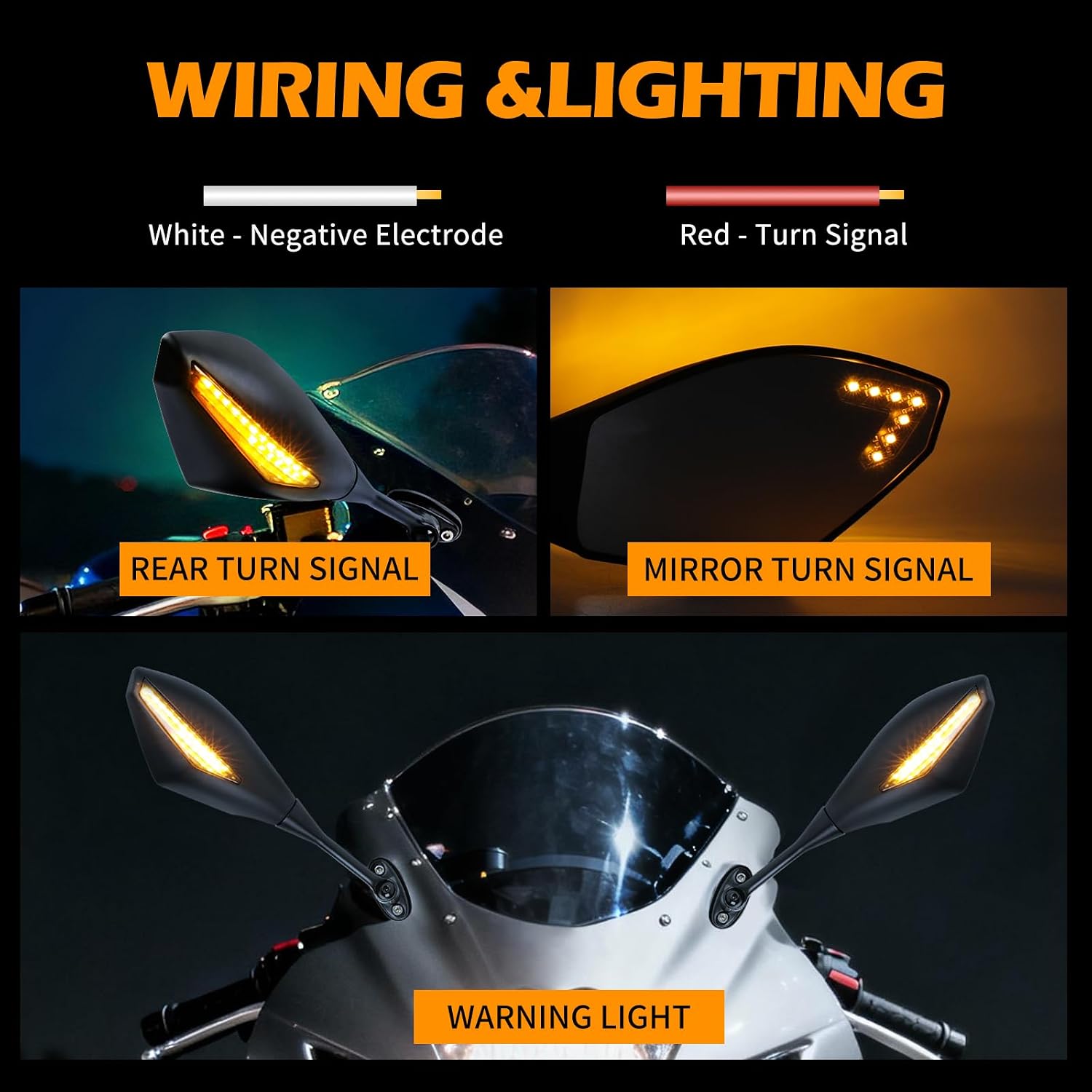 Motorcycle LED Turn Signal Rearview Mirrors Compatible with 2011 2013 Honda CBR250R CBR 600 RR (Matte Black+Smoke Len)
