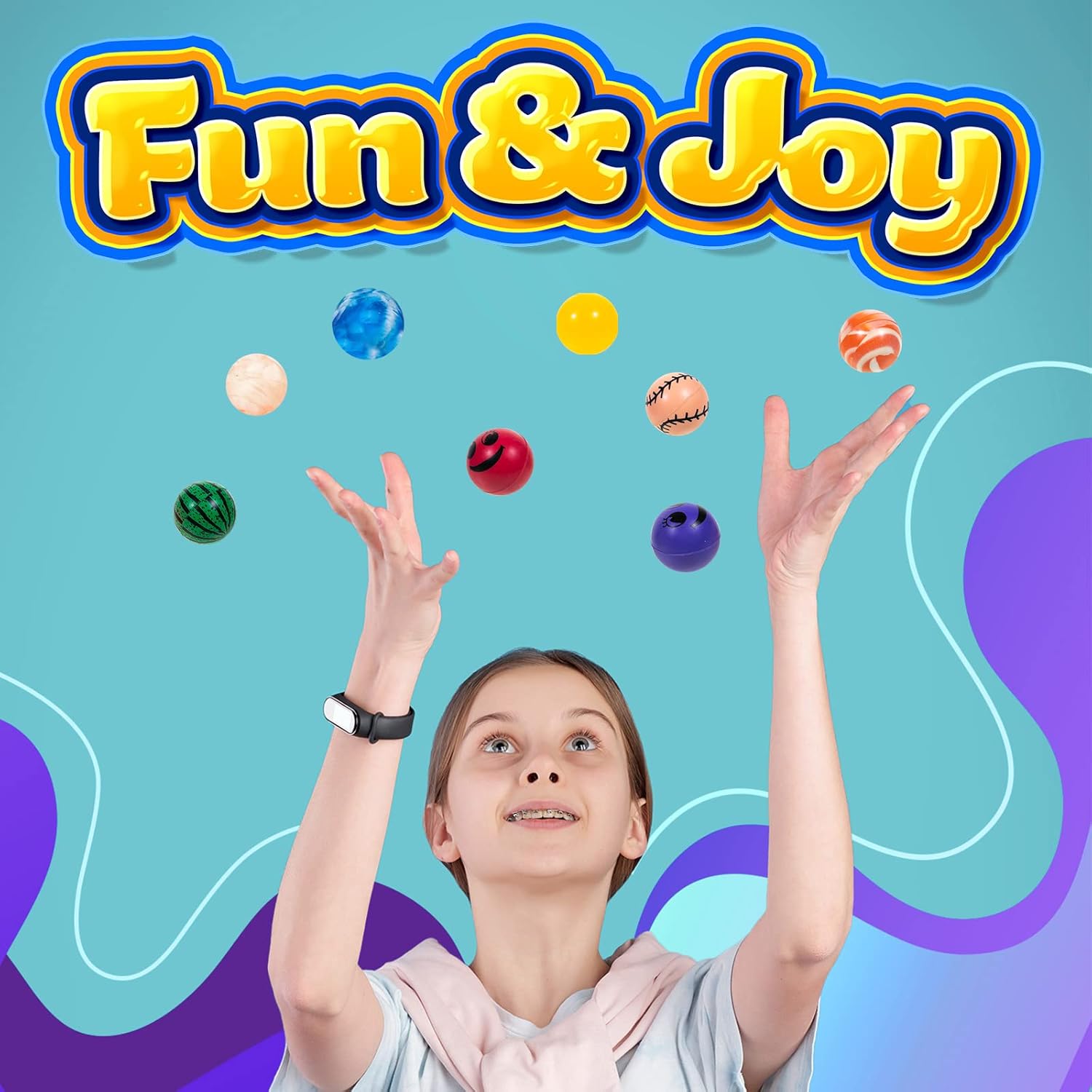 MATICAN Bouncy Balls Bulk, Assorted Design Rubber High Bouncing Balls for Kids, Party Favors, Carnival Prizes