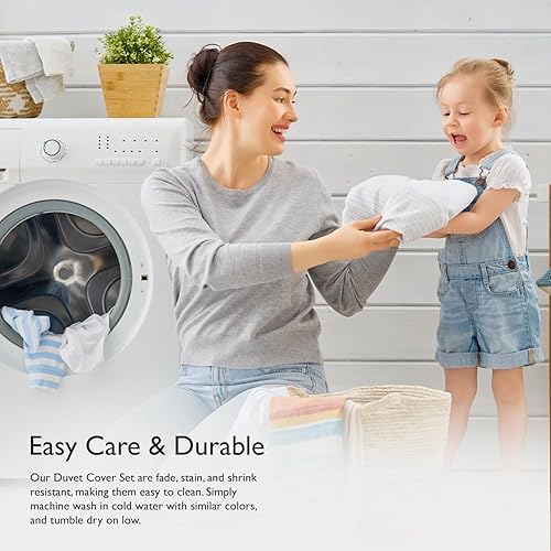 Miniatura 6 de Linenwalas Juego de fundas de edredón transpirables de 3 piezas con cremallera y lazos en las esquinas, ropa de cama suave y fresca perfecta para el