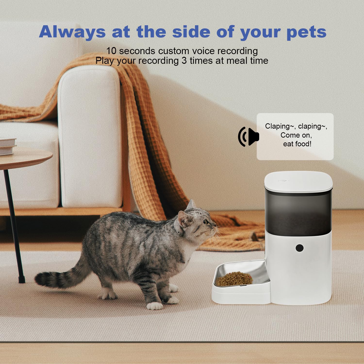 Automatic Cat Feeder, 4L Cat Food Dispenser with 10s Voice Recorder, Pet Dispenser up to 8 Meals per Day, Timed Feeder with Dry Food Sealed Ring