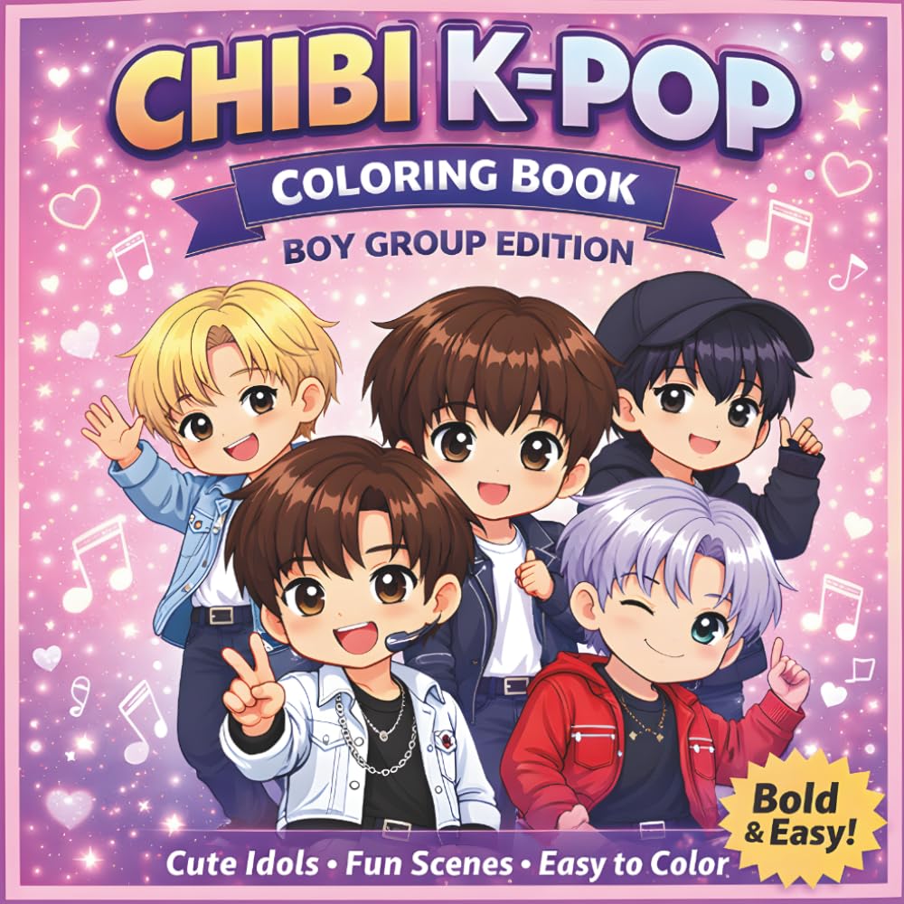 Chibi K-Pop Coloring Book: Boy Group Edition | Cute Idols Fun Scenes Easy to Color | Bold & Easy K-Pop Inspired