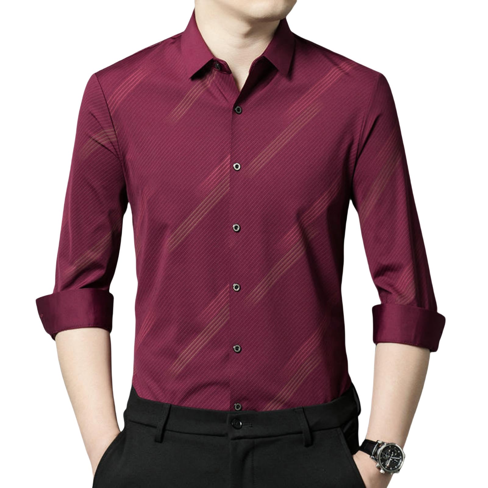 Camicia da uomo a maniche lunghe con stampa a righe stile coreano casual da uomo senza pieghe Button Down traspirante
