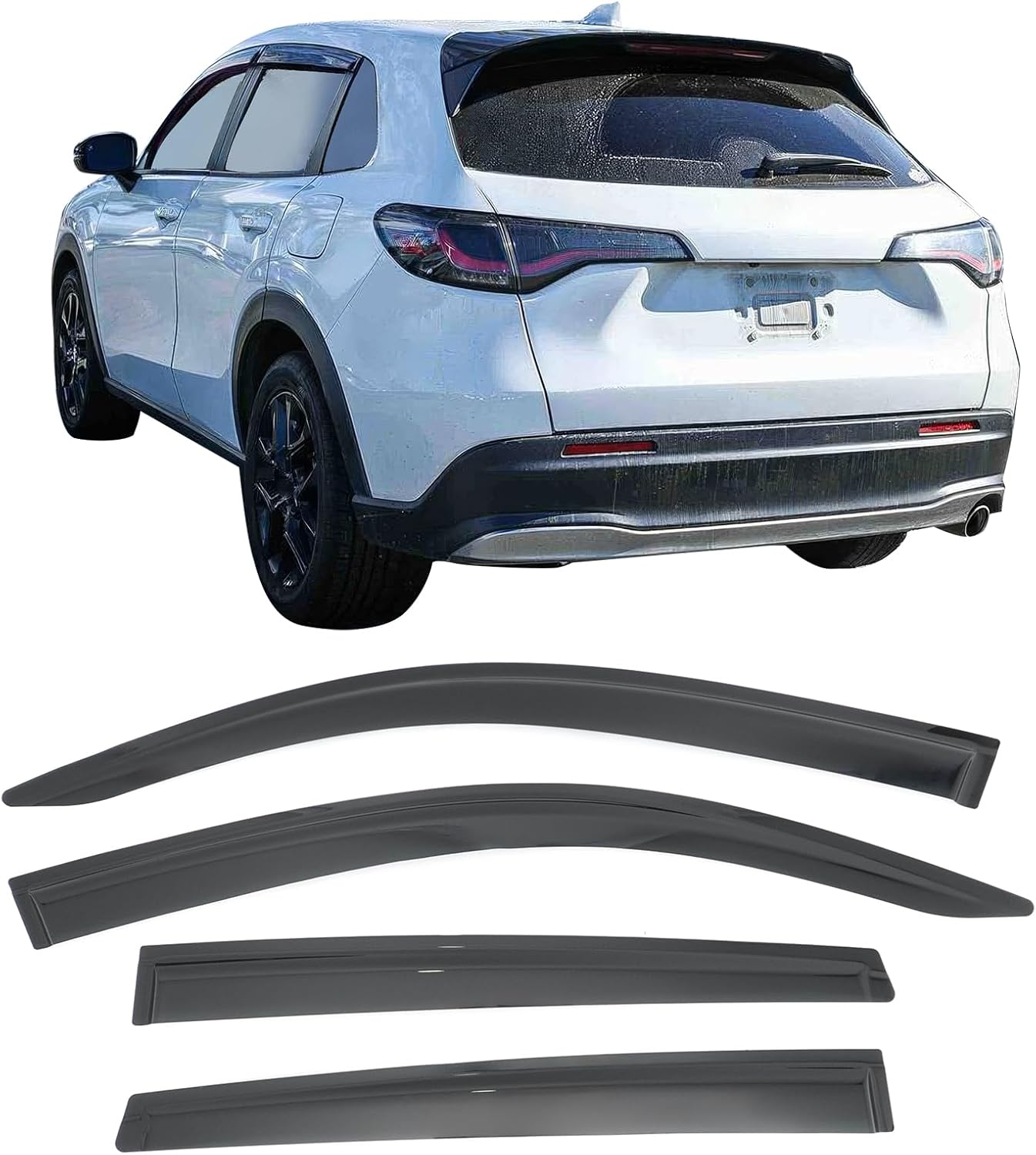 IKON MOTORSPORTS Tape on Window Visors Compatible with 2023-2026 Honda HR-V, Slim Style Acrylic Smoke Rain Guards, Side Window Wind Deflectors 4PCS