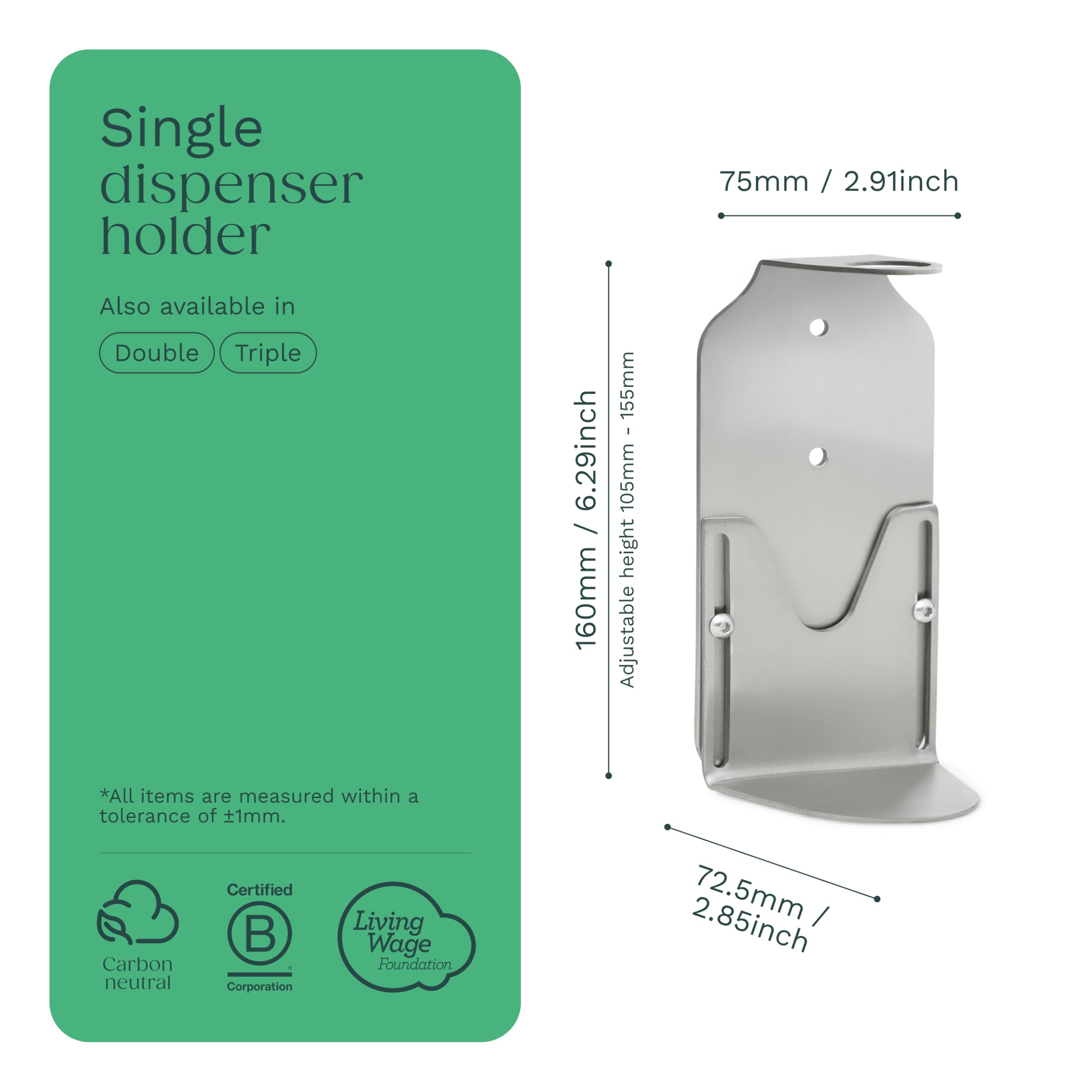 Kuishi Support Mural Simple pour Distributeur de Savon en Argent satiné, Porte-Bouteille de Savon 250-500 ML, Distributeur de Savon Mural monté, résistant à la Corrosion, Bouteilles Non incluses