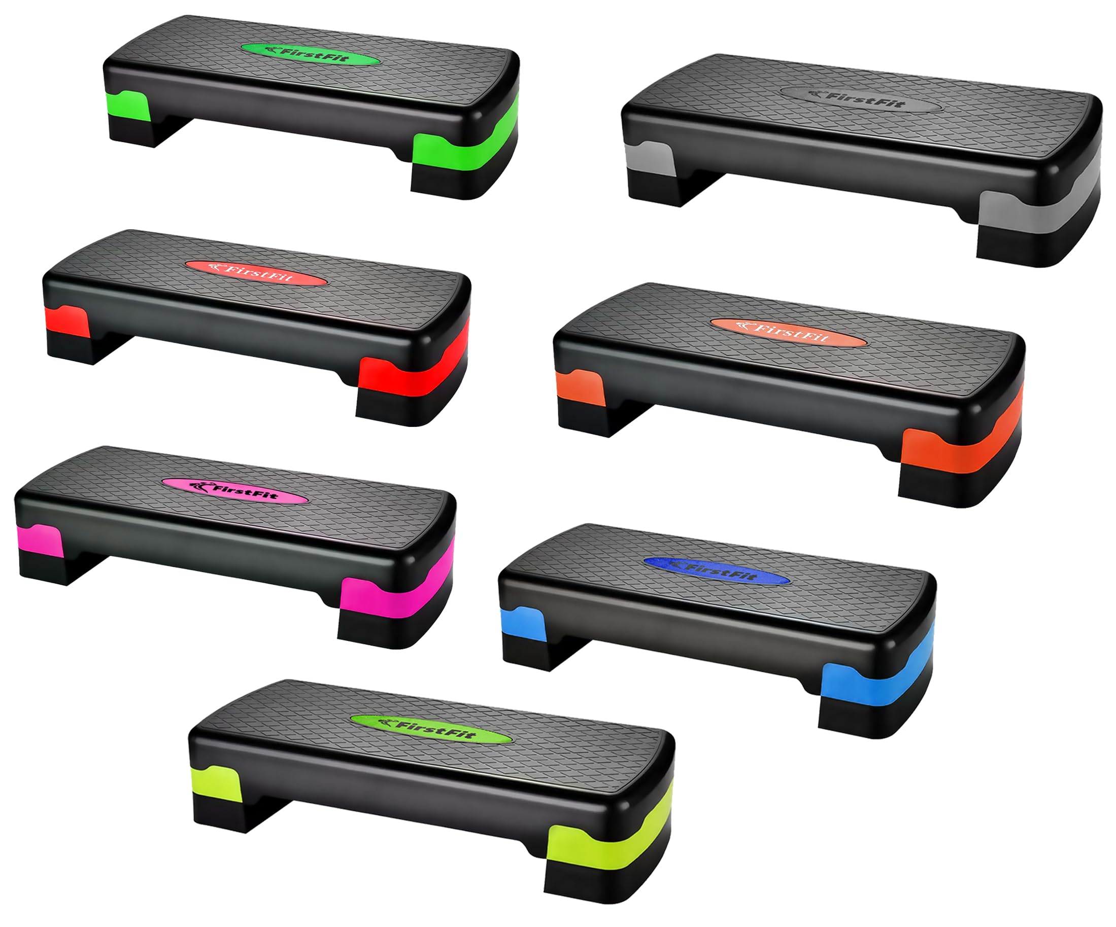 FirstFit Exercise Step Platform Aerobic Stepper Bench, Workout Deck with Adjustable Riser Height - (Pack of 1)