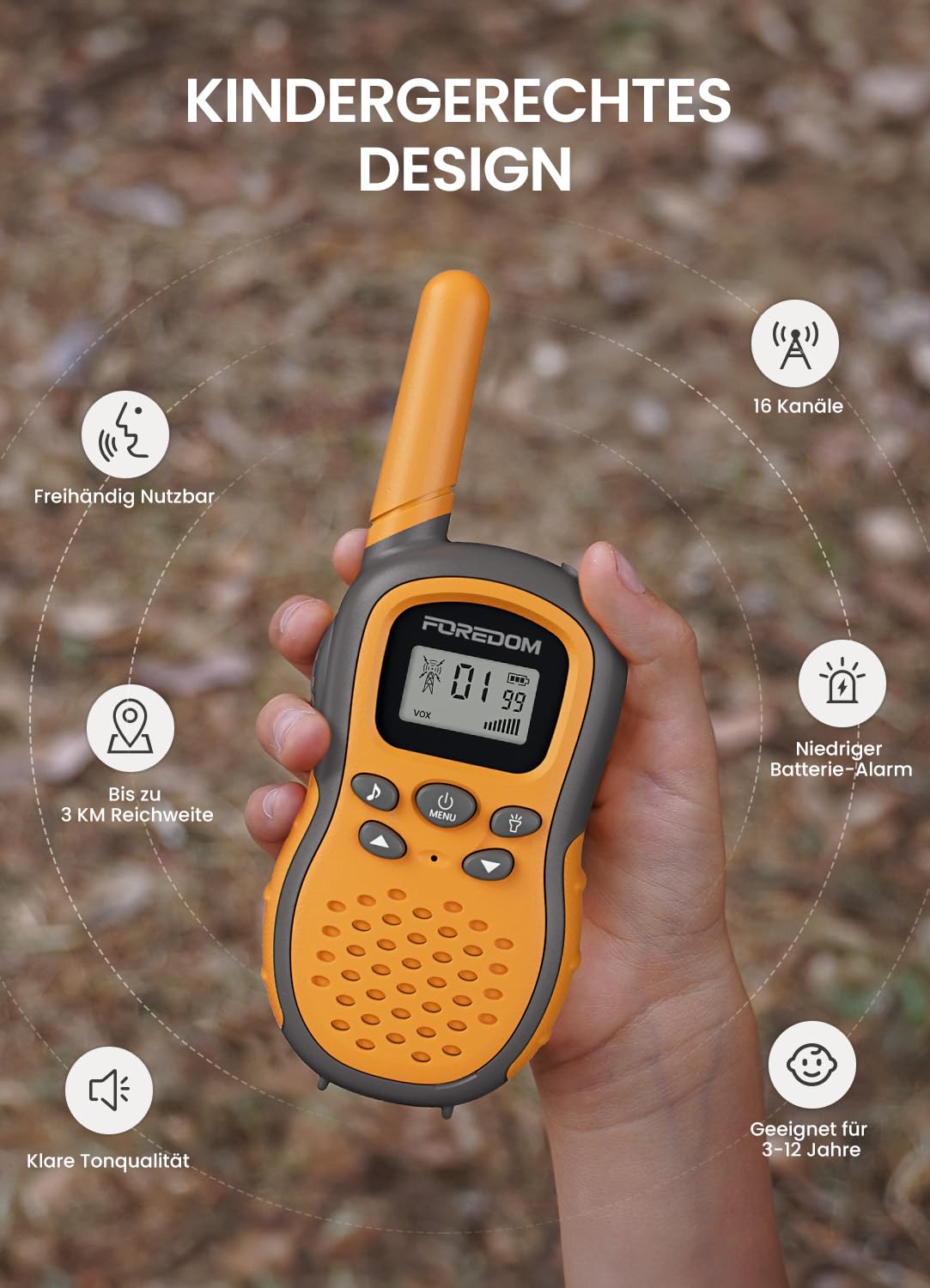 FOREDOM Walkie Talkies für Kinder Walkie Talkies Funkgeräte Set Spielzeug für Jungen & Mädchen 3-12 Jahre, Umhängeband, Geschenke Outdoor-Abenteuer – 2er Set