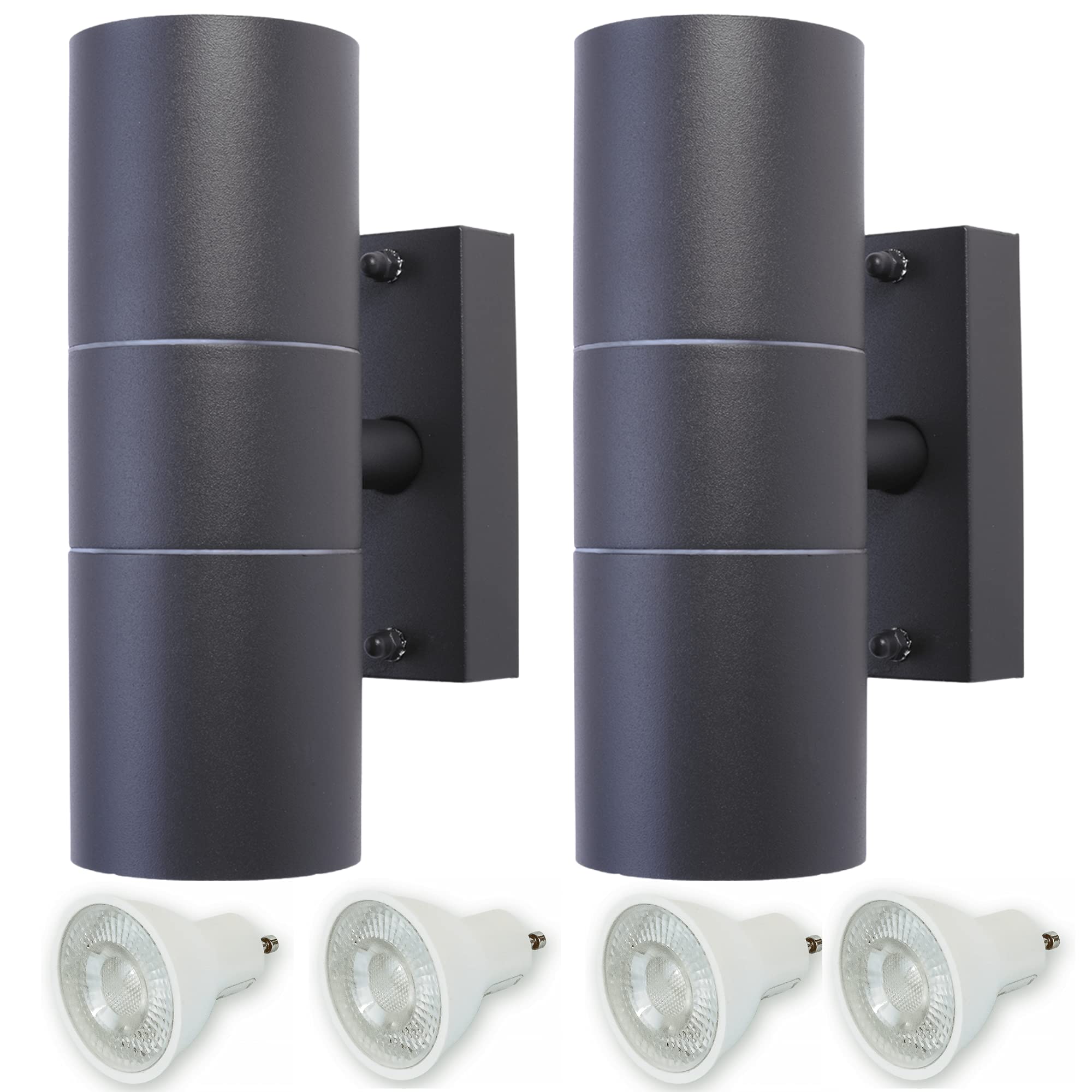 HiSPEC LED GU10 Indoor Outdoor Lighting Up and Down Wall Mounted Outside Light for Gardens Patios Doorways Security: IP44: Anthracite Grey: Twin Pack