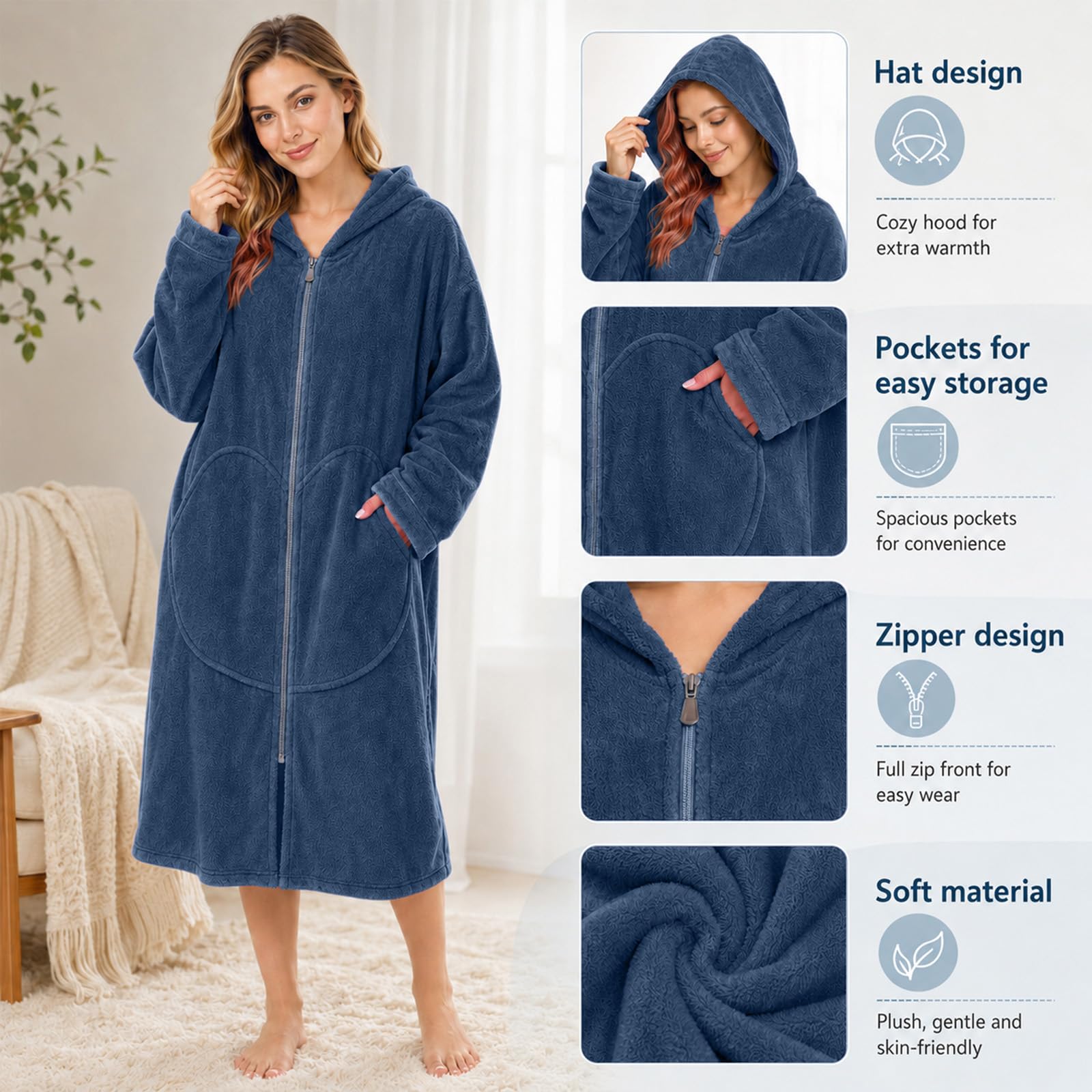 Surf Poncho Handtuch Badeponcho mit Kapuze Changing Robe badeponcho für Damen Herren, Schnelltrocknend, Leicht, Ideal für Strand, Schwimmen, Camping (Dunkelblau)