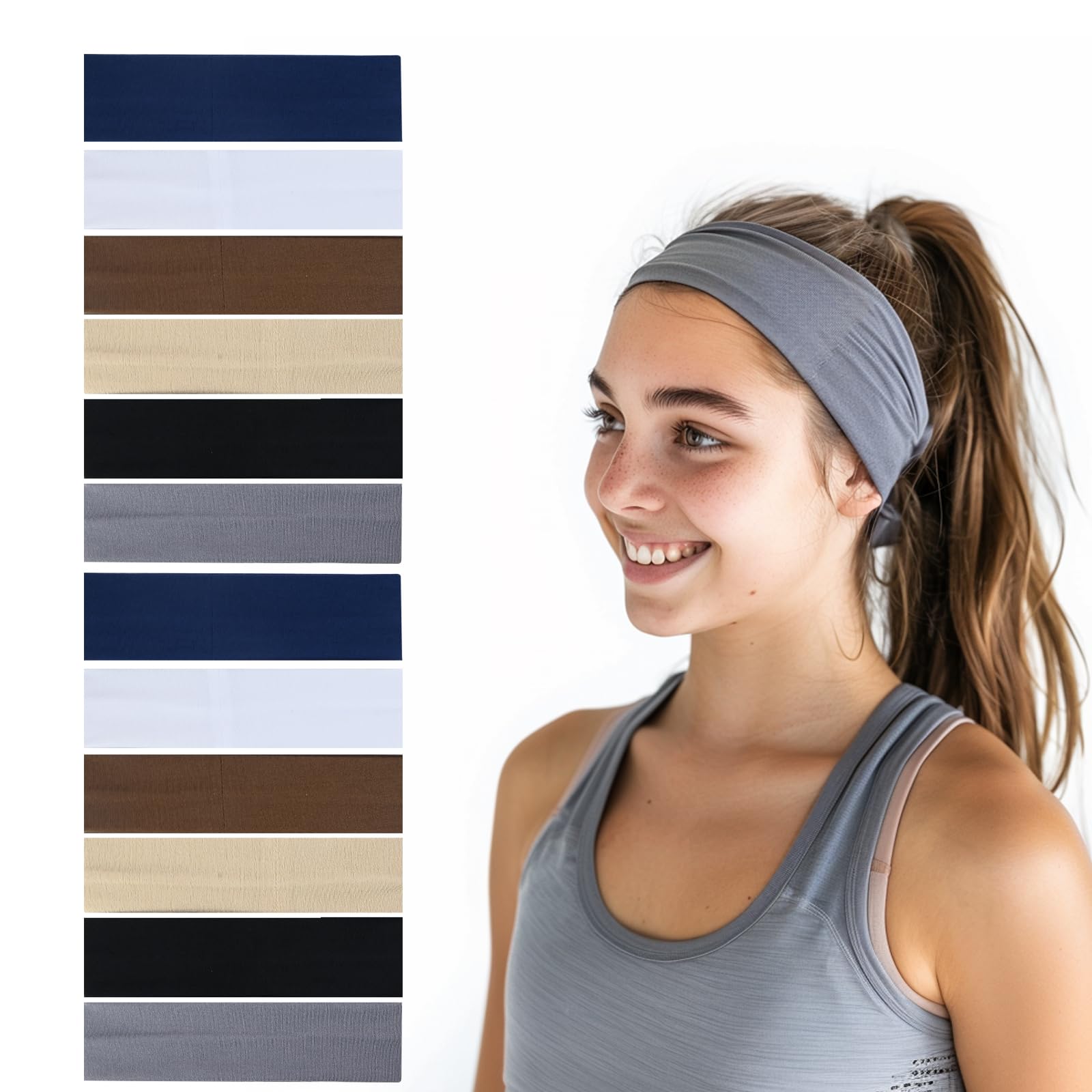12Pcs Elastic Cotton Headband, Stretchy Headband, 5cm Non-Slip Headband, Yoga Soft Headband, Sweat Wicking Headbands