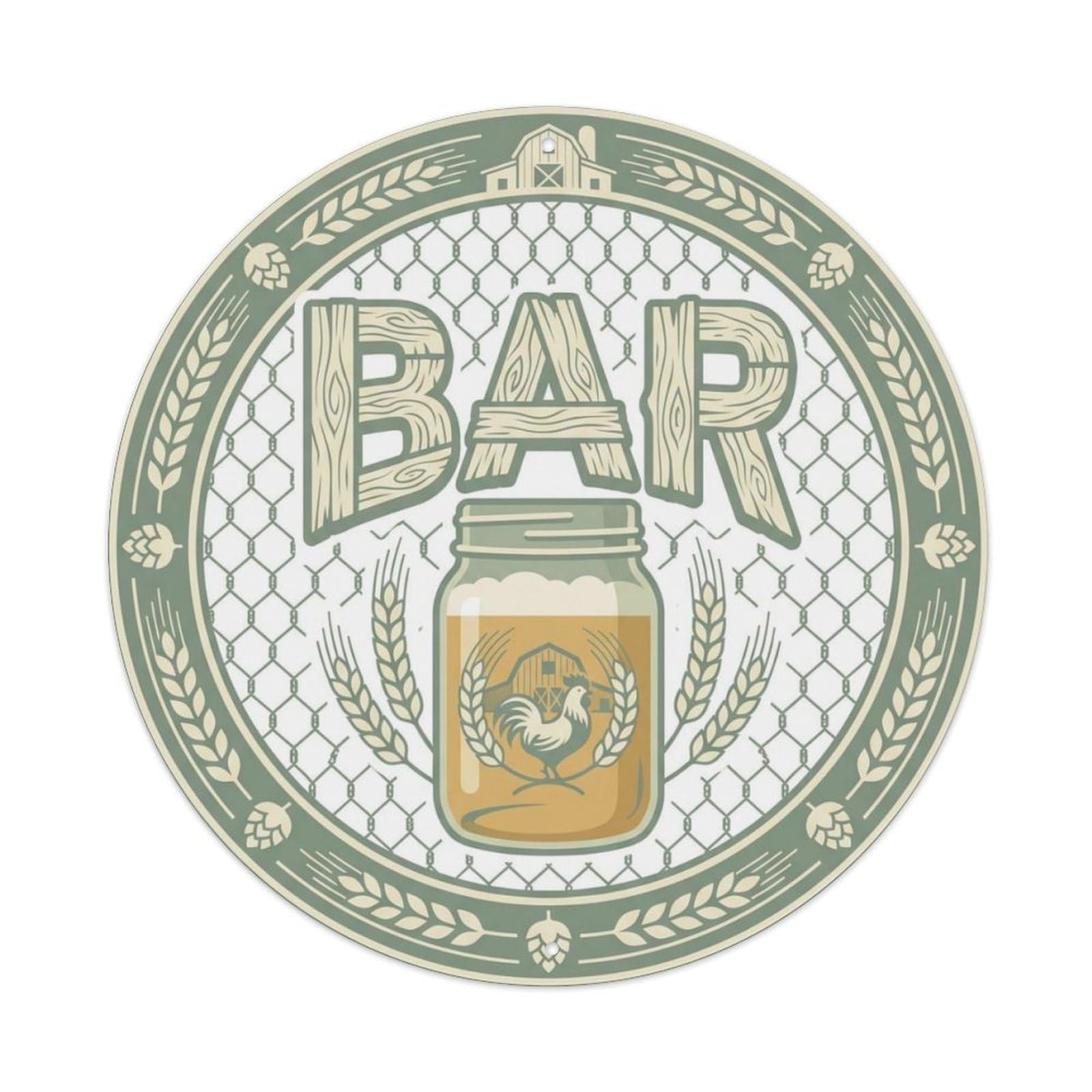 BAR Farmhouse Brewery Emblem Metal Tin Sign Plaque Wall Decor for Cafe, Club Bar, Office, Home Garden Round Metal Poster 8x8Inch