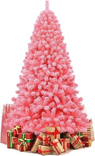 DORTALA Árbol de Navidad artificial, árbol de Navidad flocado de nieve sin luz de 7.5 pies con 1364 puntas de ramas de PVC, soporte de metal
