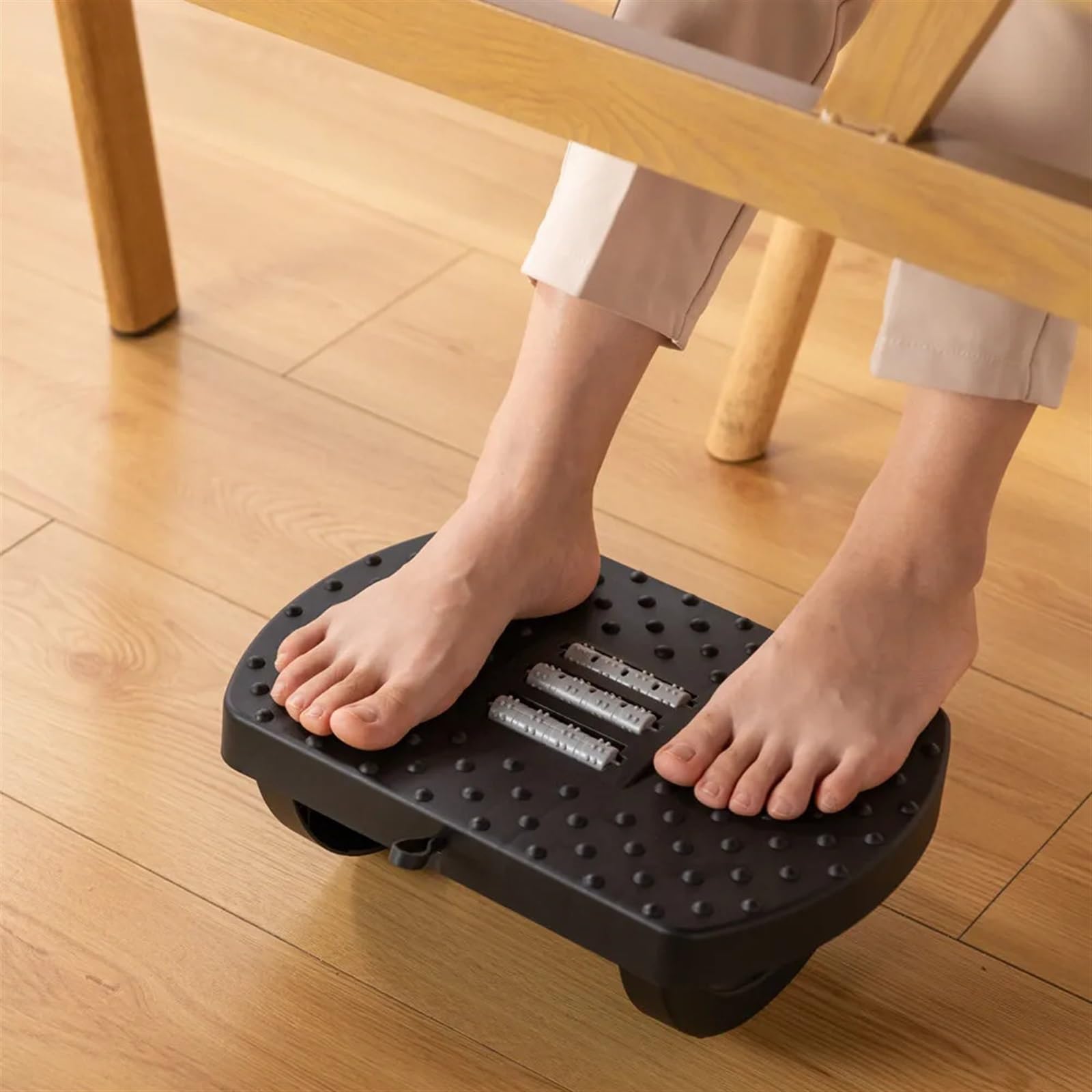 Podnóżek biurowy pod biurko, Podnóżek pod biurkiem, czarne, antypoślizgowe, przenośne rolki masujące