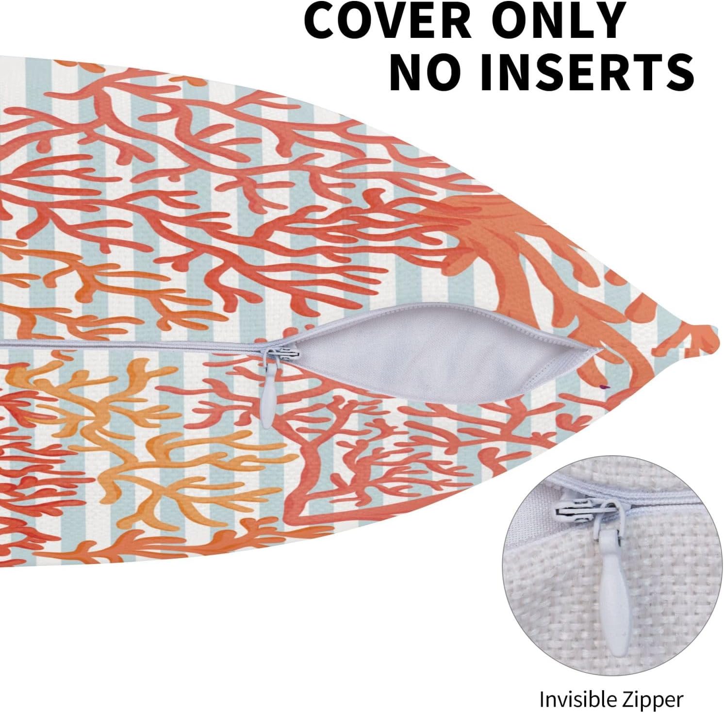 Corals Pillow Covers 18x18 Set of 2 Coastal Decorative Throw Pillow Cover Nautical Square Pillowcases Cushion Covers for Couch Bed Sofa Decor - Image 4