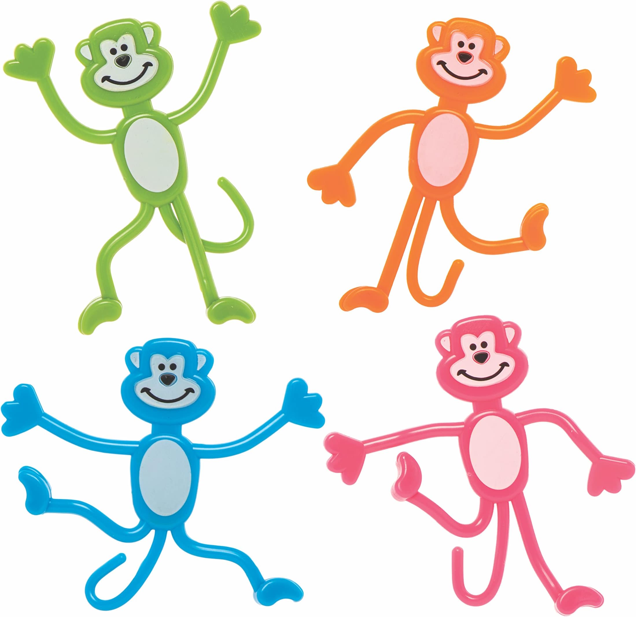 FE299 Bendy Monkeys Toys - Pack of 4, Kids Toys, Bendy Toys for Children, Ideal for Party Bag Fillers and Prizes