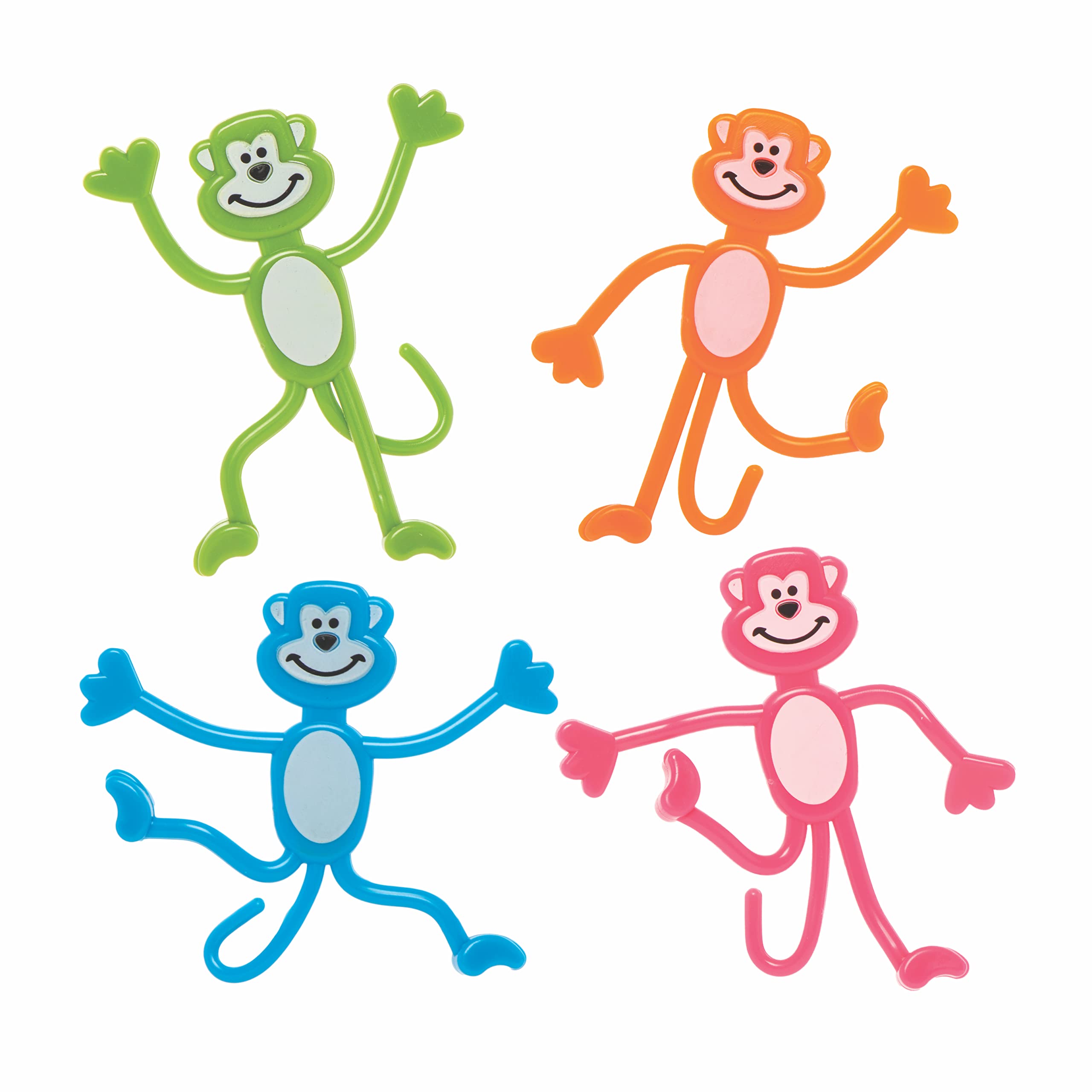 Baker Ross FE299 Bendy Monkeys Toys - Pack of 4, Kids Toys, Bendy Toys for Children, Ideal for Party Bag Fillers and Prizes