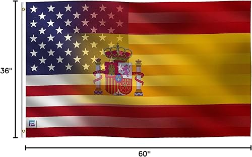 Miniatura 9 de Bandera híbrida española americana de 3 x 5 pies pancarta 100% poliéster, ojales de latón y cabecera de lona fuerte, para uso en exteriores o