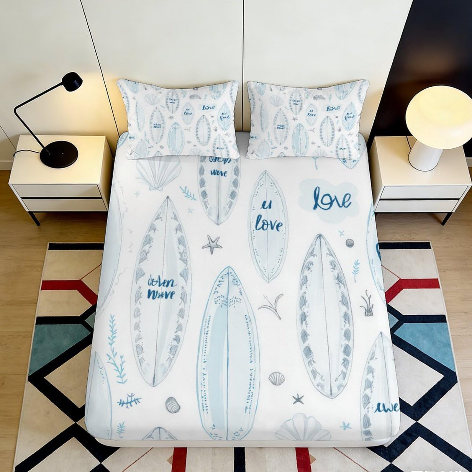 Jqzkxnhpbr Style-10 3D Printed Surfboard Pattern Fitted Sheet Microfiber Soft Blue Beach Ocean Mattress Cover For Bedroom Decor 90X200x25cm