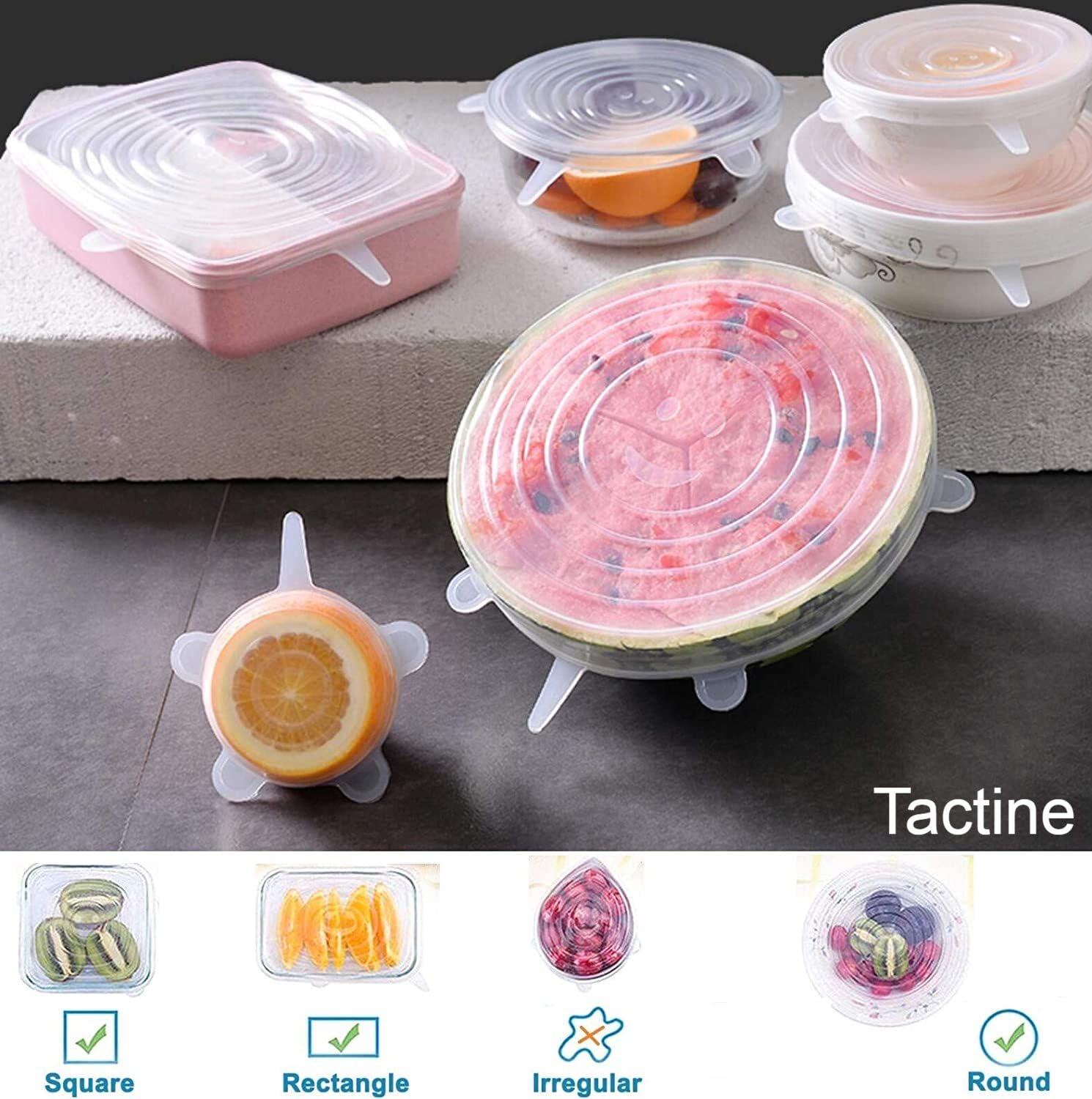 Tactine Silicone Lids Microwave Safe Silicone Stretch Lids Reuseable Flexible Covers For Rectangle, Round, Square Bowls, Dishes, Plates, Cans, Jars, Glassware, Mugs (Free Size_Multicolor) (Set Of 6) 3