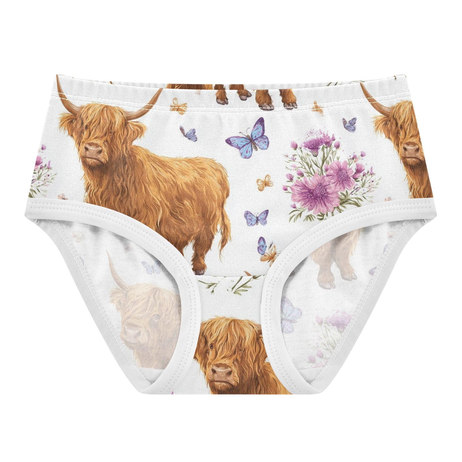 Wusikd Highland Cattle Floral Butterflies Girls Underwear Cotton Girls Briefs Soft Toddler Underwear 2T