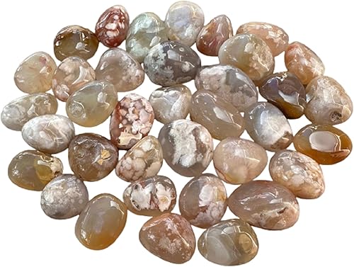 Miniatura 1 de AL POR MAYOR - Piedras pulidas de ágata de flores, piedras preciosas de ágata pulida, cristales curativos de ágata floral (ágata floral, 1 libra),