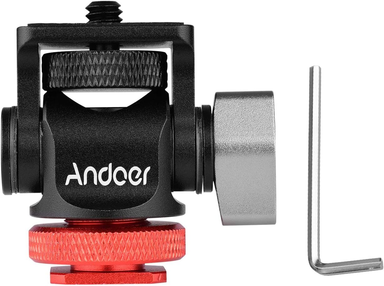 Mini Ball Head, Andoer Camera Monitor Mount Mini Ball Head con Adaptador de Zapata fría para Monitor de luz de Video LED | Con adaptador de zapata fría de 1/4 pulgadas para monitor de luz de video LED