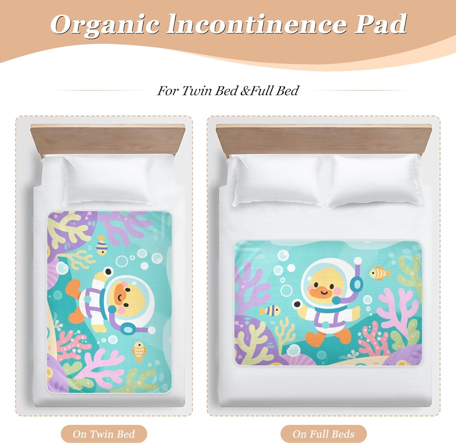 Cartoon Green Duck Diving Cute Extra Large Resuable Baby Bed Pad Soft Absorbent Pets Potty Training Mat Changing Bed Liners for Baby Boys Girls , 52" L x 34" W