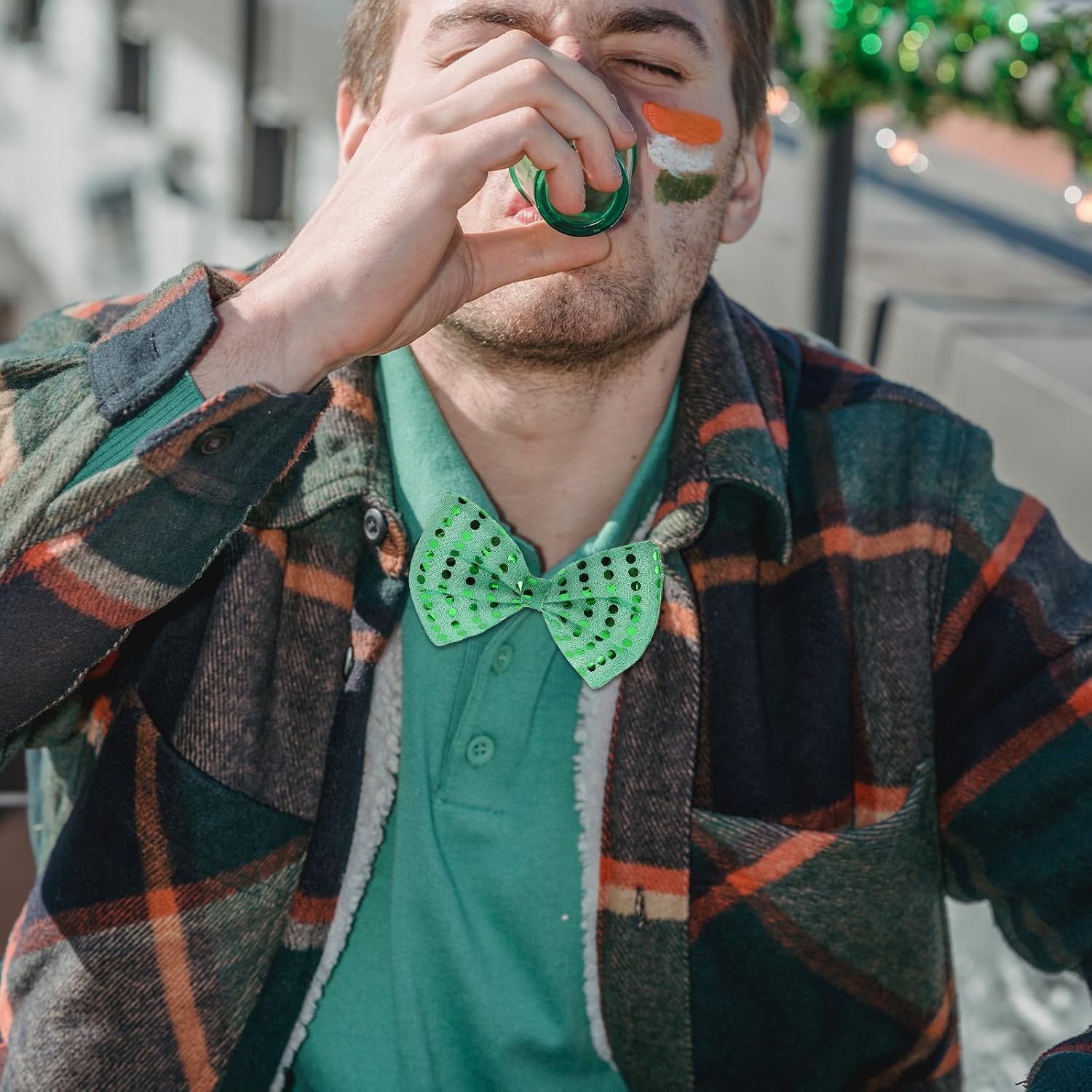 Toddmomy Green Sequin Bow Tie and Necktie Set St Patrick’s Celebration Wrinkle-resistant Comfortable Fabric Unique Design for Banquets and Party Accessories