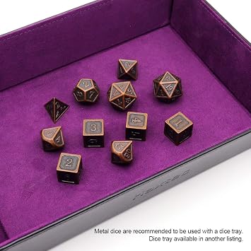 Haxtec 11PCS Metal DND Dice Set D&D Extra D6 D20 Compatible with Dungeons and Dragons TTRPG Games-Antique Copper 11PCS