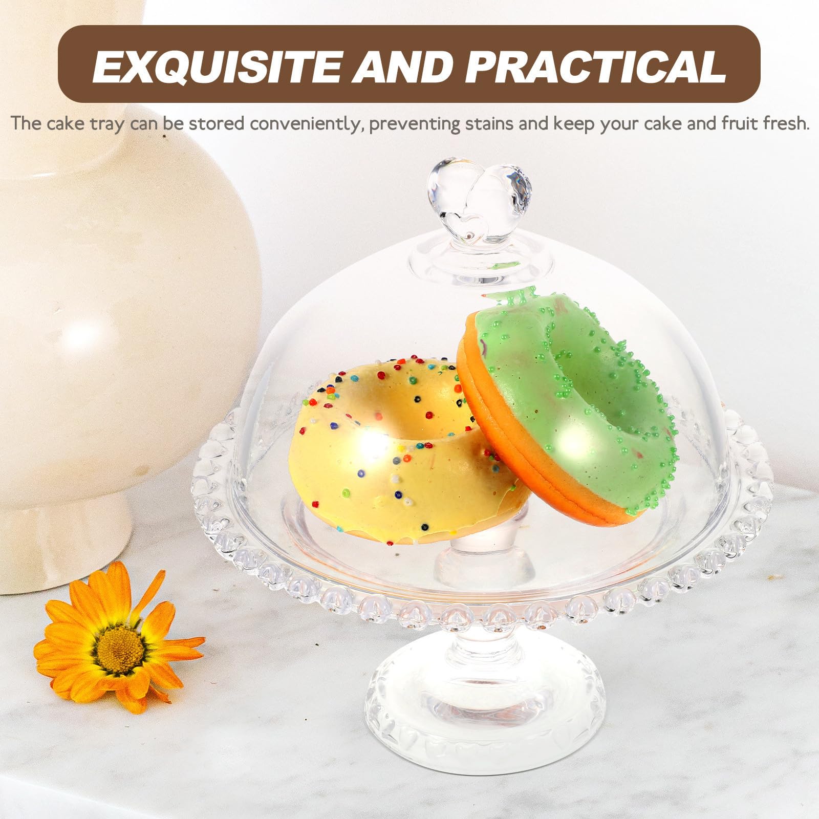Kuchenkuppel aus Glas, 1 Satz, Transparent mit Griff | Gemüse und Torte, Feine Verarbeitung, Zarte Details, Schützt vor Flecken