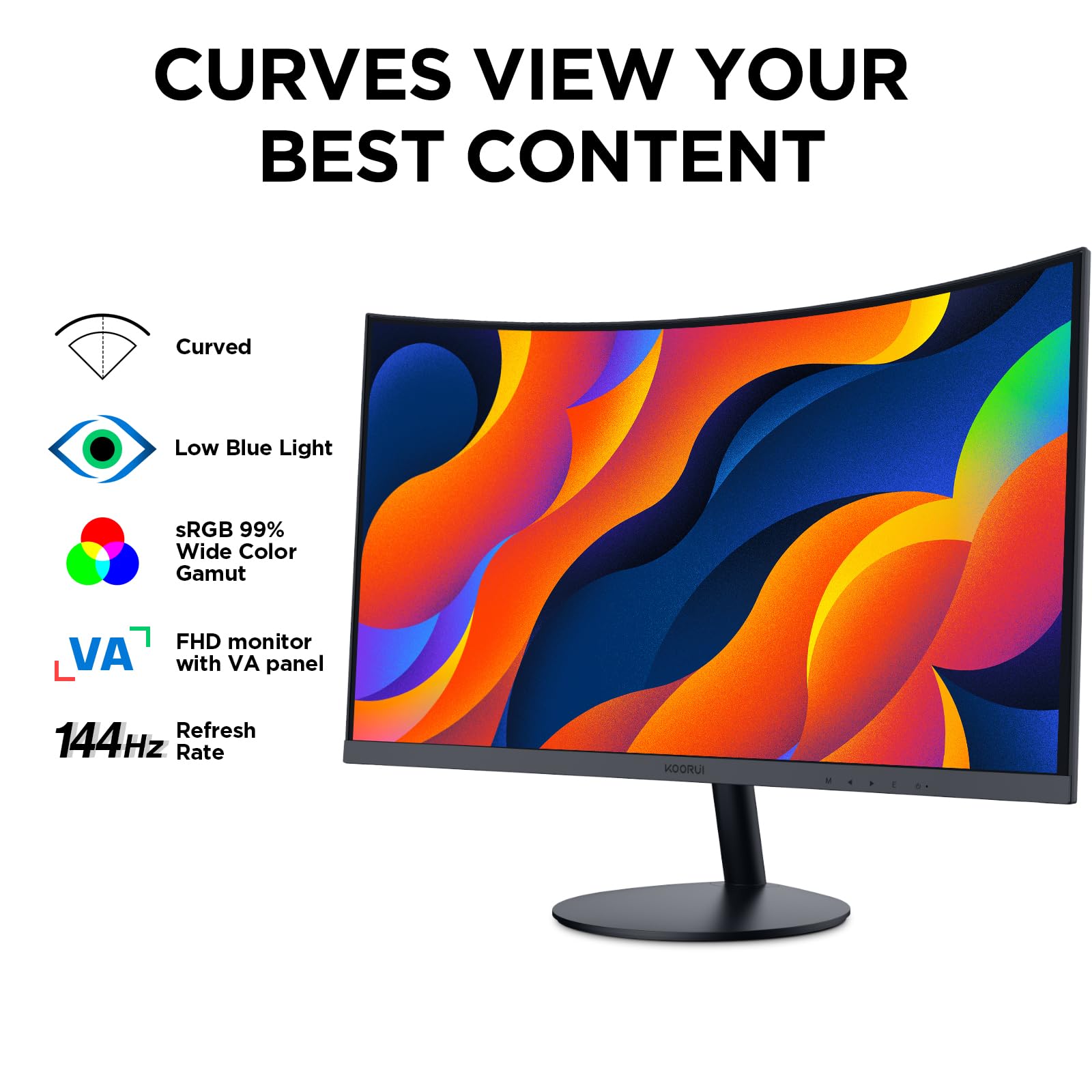 KOORUI 27 Inch Curved Computer Monitor- Full HD 1080P 144Hz Gaming Monitor LED HDMI VGA, Tilt Adjustment, Eye Care, Black 27N5CA — view 3