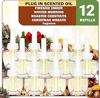 Plug In Refills Air Freshener, Winter Scents with Fireside Ember, Winter Morning, Roasted Chestnuts, Christmas Wreath - 12 Count, 7.92 Fl Oz - Compatible with Air Wick & Glade, Not Include Glade Plus