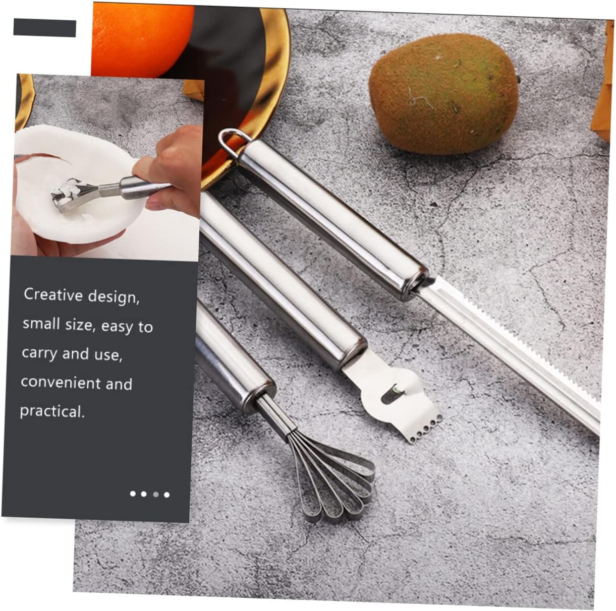 3 Piece Stainless Steel Handheld Zester Grater for Coconut Pineapple Eyes