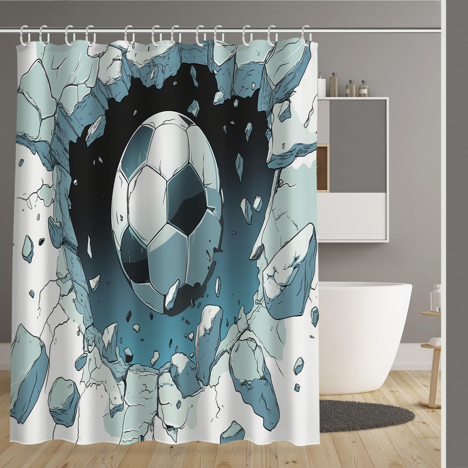 Rideau de douche anti éclaboussures pour baignoire en tissu polyester imperméable