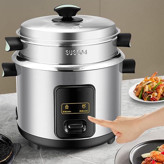 Mini Electric Cooker, Rice Cooker with Non-Stick Inner Pot, 304 Stainless Steel/Soup, Stew, Grain, Keep Warm Function, 3L