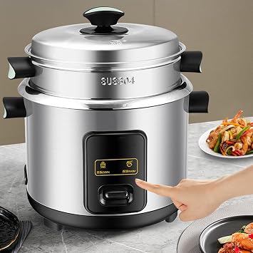 Mini Electric Cooker, Rice Cooker with Non-Stick Inner Pot, 304 Stainless Steel/Soup, Stew, Grain, Keep Warm Function, 3L