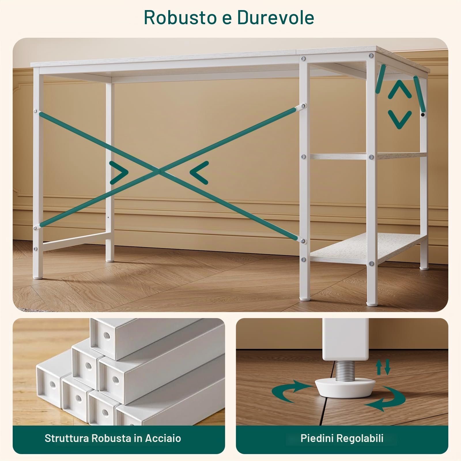 Scrivania a forma di L con ripiano 120 x 80 x 73 cm, scrivania angolare con piedini regolabili, per ufficio e home office, colore bianco