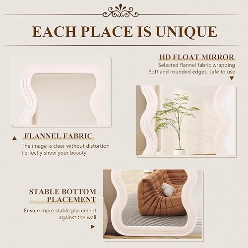 Miniatura 2 de ABSWHLM Espejo de longitud completa de 71 x 32 pulgadas, espejo ondulado irregular con marco de madera envuelto en franela, espejo de piso para sala