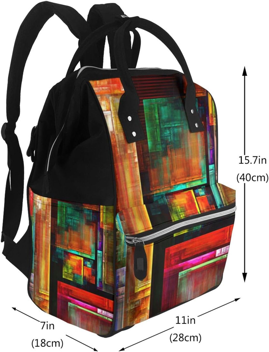 Colorful Squares Modern Abstract Art Pattern Diaper Bag Backpack for Women, Large Capacity Waterproof Travel Bag with Stroller Straps