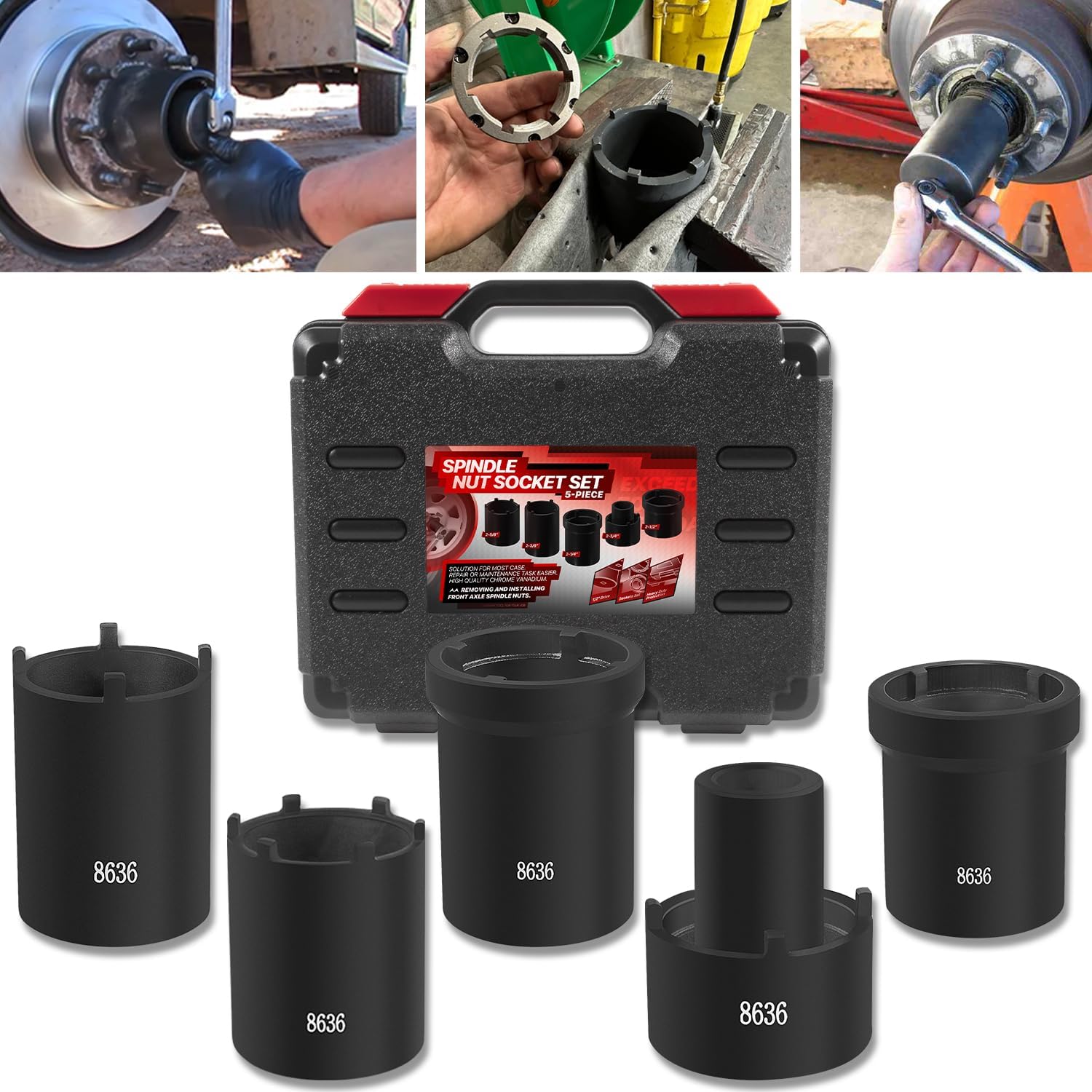 5pcs Spindle Nut Sockets Kit Hub Nut Sockets Axle nut Remover Installer For Ford Dana 50/60