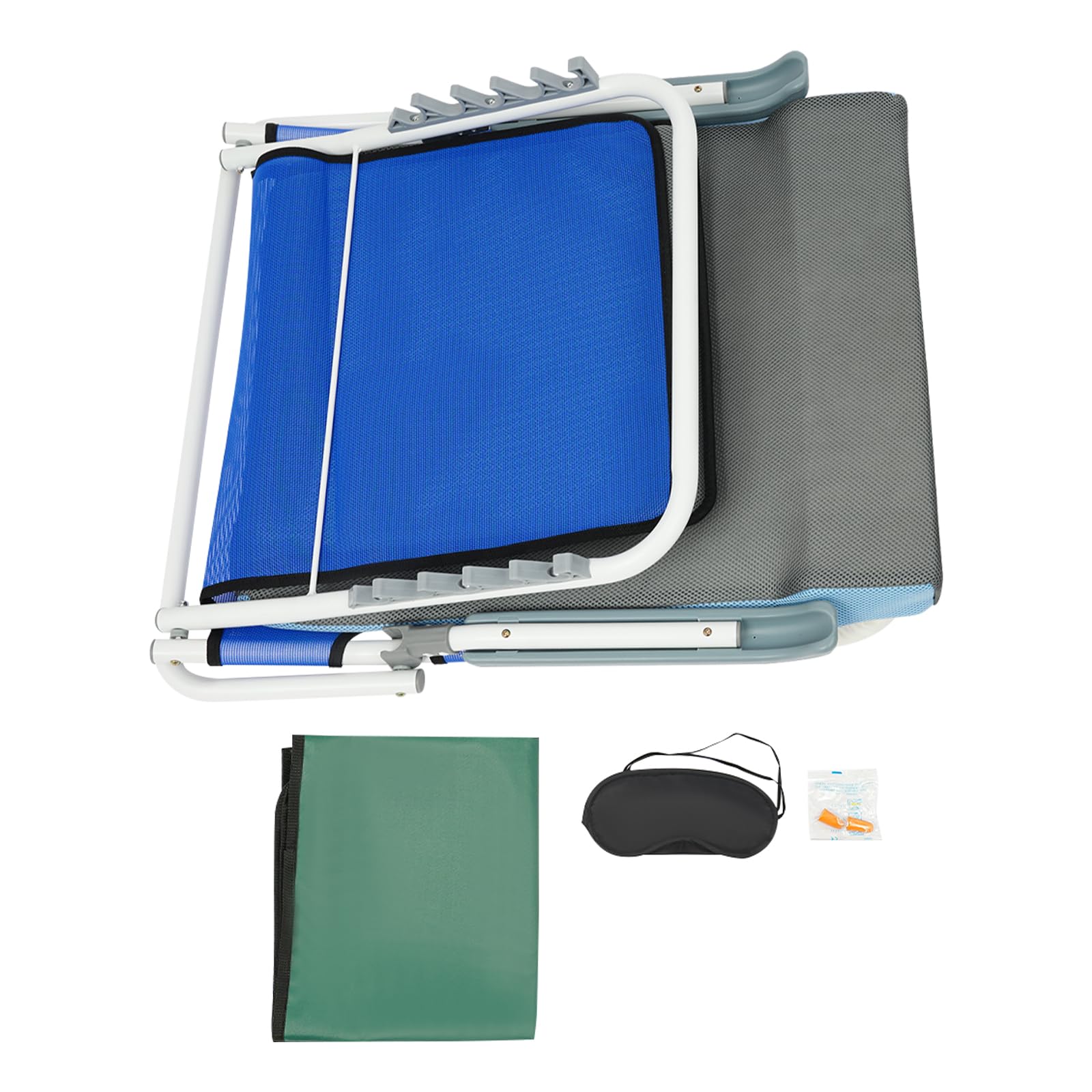 Respaldo ajustable en altura para cama, 5 niveles de inclinación (20°-75°), soporte plegable para cama de hasta 90 kg, con reposacabezas y red transpirable, incluye venda para los ojos